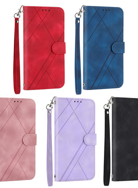 适用于红米Redmi K50i 5G印度版手机套压花线条款保护套翻盖式插卡皮套软硅胶全包边防摔支架配手挂绳男女款