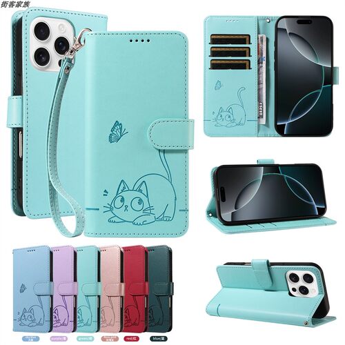 适用于OPPO A17/F17 Pro/A93 4G/Reno 4 Lite/A72/A73/A92S/Reno4 Z 5G手机套卡通猫翻盖护皮套软硅胶壳防摔