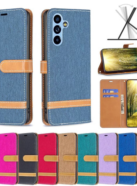 适用于三星galaxy A04 A04S A13 A24 4G手机壳M14 A14 A34 A54 5g牛仔布纹A03 A03S A02S硅胶翻盖式保护皮套
