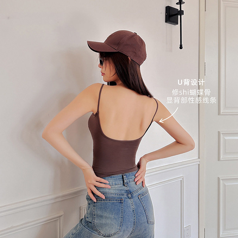 美雅碧大露背细腰显胸大细肩带吊带背心女欧美风带胸垫内搭外穿