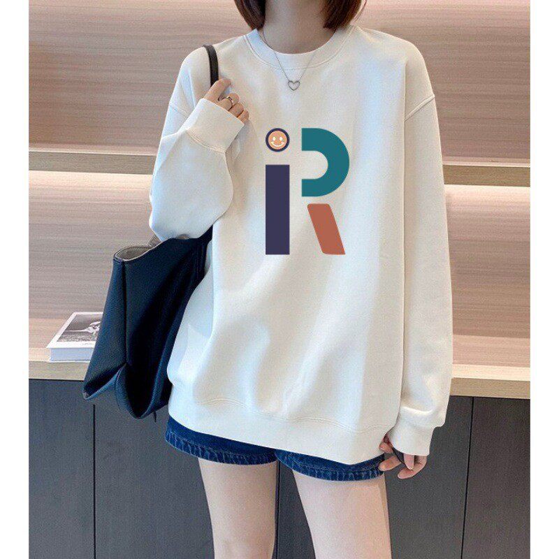 重磅圆领加绒卫衣女装秋冬季慵懒风大码宽松无帽套头上衣外套加厚