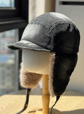 新款牛仔雷锋帽户外加厚保暖滑雪飞行帽子女冬季毛绒水系护耳帽男