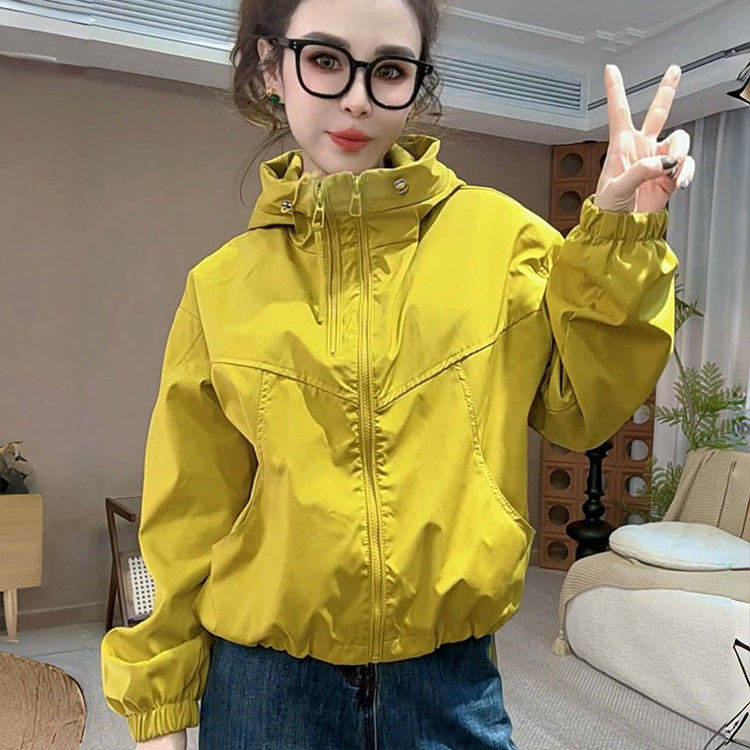 2026春秋新款欧货休闲双拉链连帽双层冲锋衣女百搭长袖夹克外套女