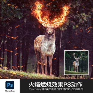 ps动作火焰燃烧艺术摄影笔刷平面海报设计烈火特效一键生成