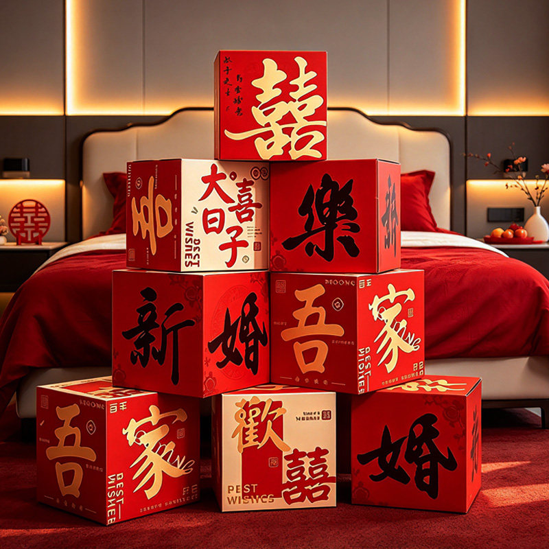 堆堆盒结婚酒店婚房布置婚礼装饰立体喜字订婚摆件客厅房间盒子