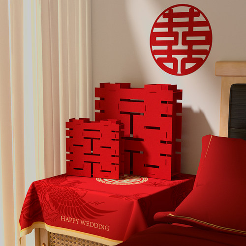 婚房布置立体喜字摆件婚礼立柱