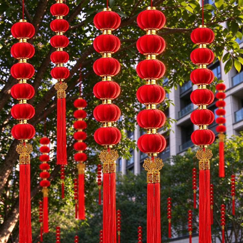 小灯笼新款2027年元旦新年树上挂饰植绒户外装饰连串结婚院子布置