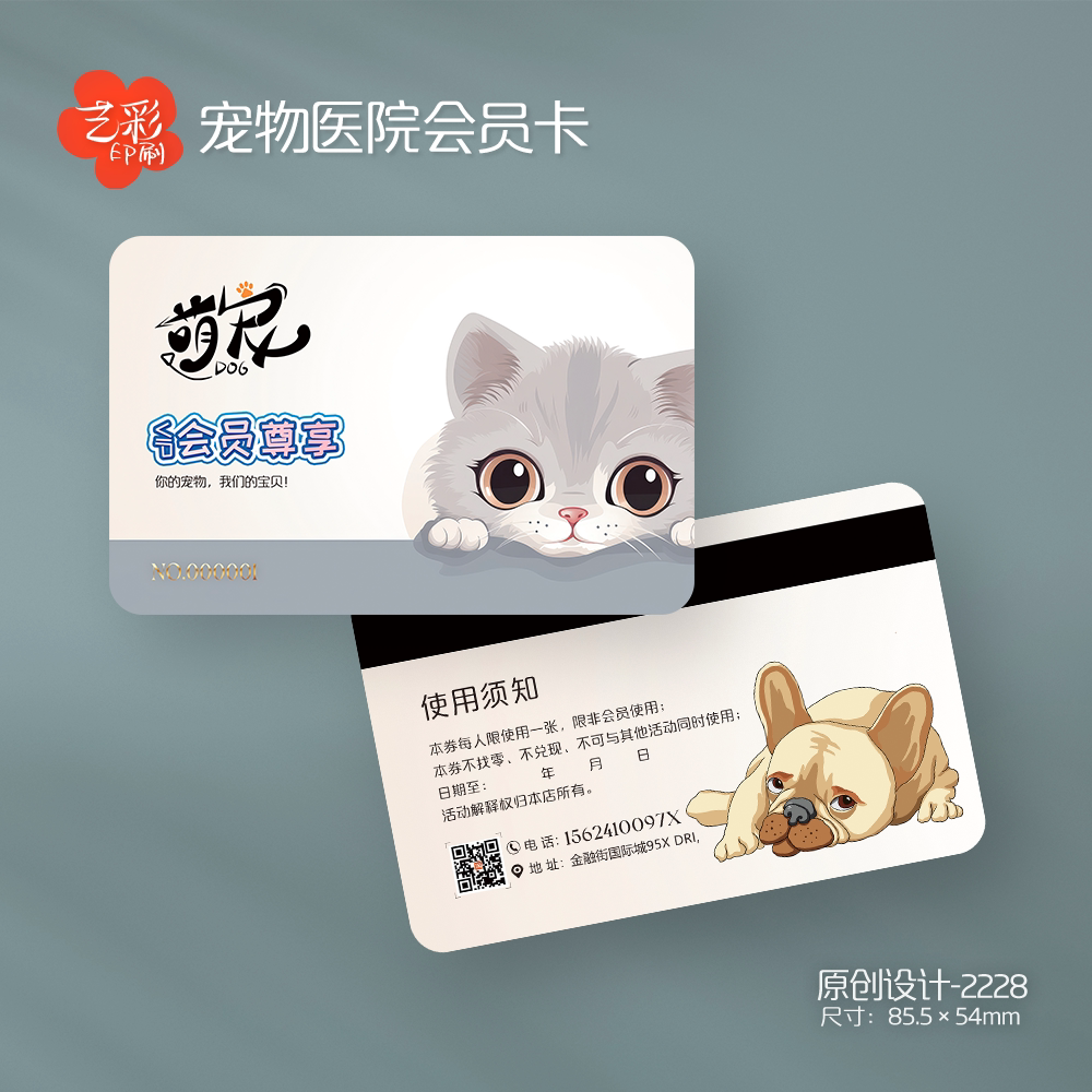 艺彩印刷免费设计宠物店会员卡