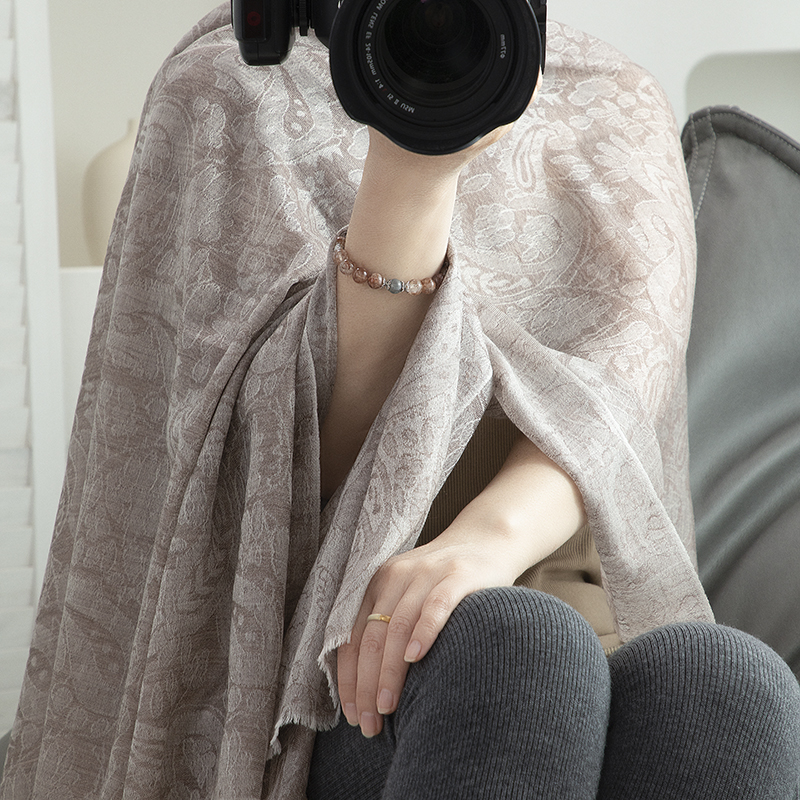 owool新品 内蒙古羊毛色织提花薄款围巾腰果花围巾休闲百搭披肩女