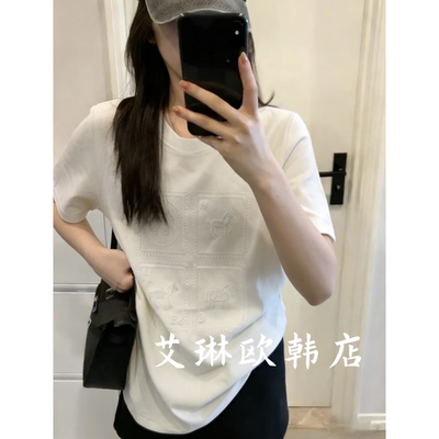 2622欧货小马刺绣莫代尔T恤