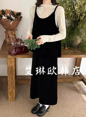 1.4~onetwo09453早春新款复古赫本风后系带丝绒吊带背心上衣女