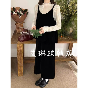 1.4~onetwo09453早春新款复古赫本风后系带丝绒吊带背心上衣女