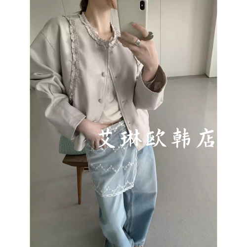 QZX10820春款木耳边短外套女休闲
