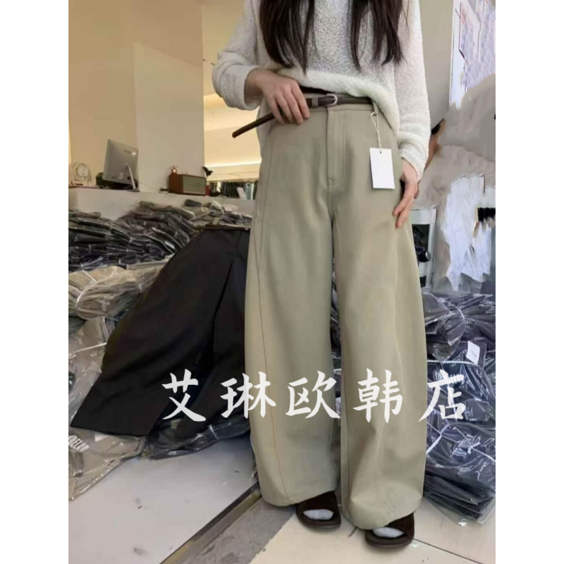 83113配腰带磨毛休闲裤弯刀裤