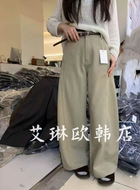 福利不退TOP83113-1秋冬配腰带高腰显瘦百搭磨毛加厚休闲裤弯刀裤