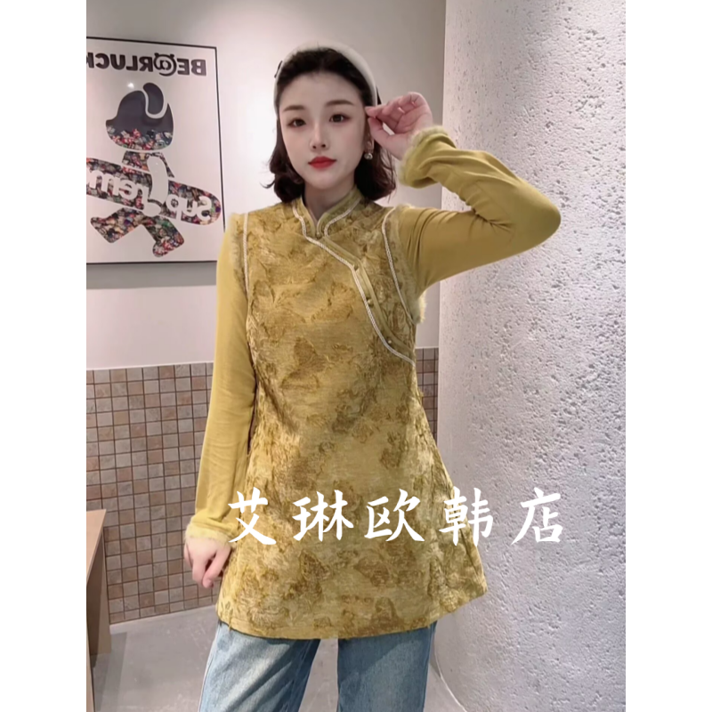 秒杀不退K668828冬款新中式国风立体提花背心裙+长袖T恤两件套装
