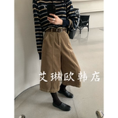 加绒灯芯绒七分裤 332后松紧腰直筒阔腿裤 MM218 福利不退卡蔓OQQO