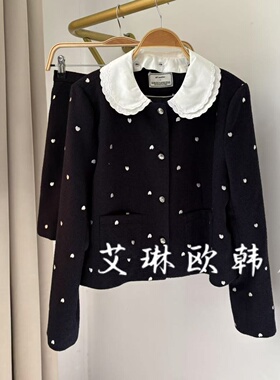 福利onetwo67262/67267秋装新款韩系甜美爱心刺绣小香风外套半裙