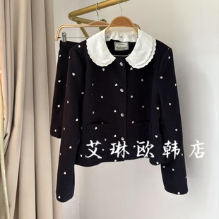 福利onetwo67262/67267秋装新款韩系甜美爱心刺绣小香风外套半裙