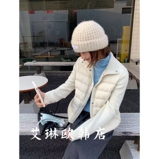 miluroom sicily米鹿69880-1韩国冬立领拼接针织袖90白鸭绒羽绒服