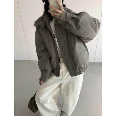 福利卡蔓韩标MM8053冬款韩系卷毛领工装风90鸭绒羽绒服派克服女