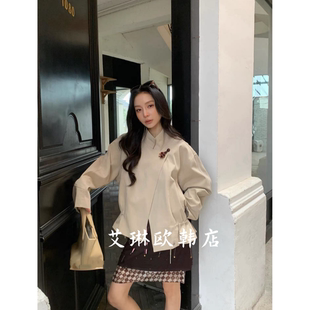 休闲下摆抽绳立领短款 小个子宽松风衣外套女 6828欧货春款 3.14