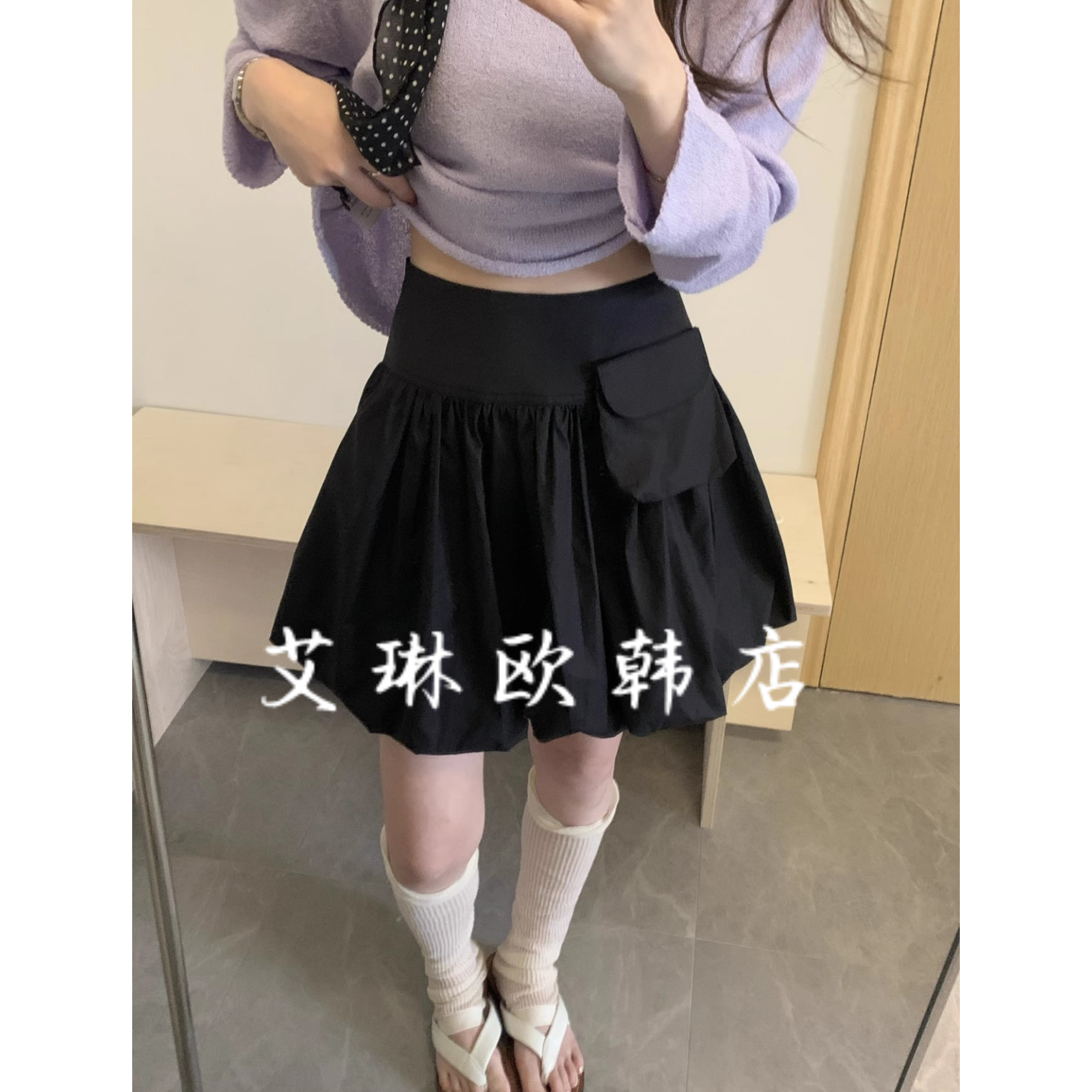 25294蛋卷口袋花苞半身裙短裙女