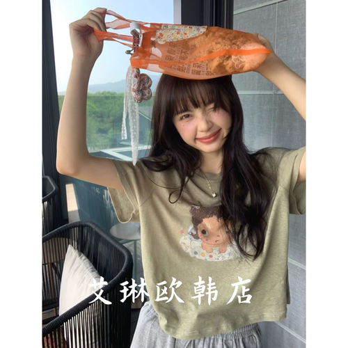 2679可爱小卷毛印花短袖T恤女