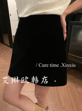 福利不退X.XIU新袖K295秋款新百搭黑色A字丝绒半身裙显瘦裤裙短裙