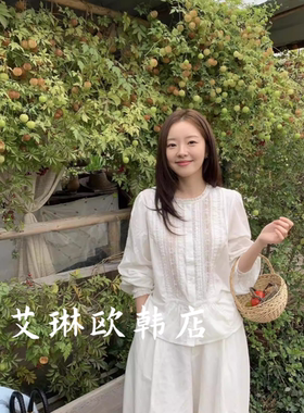 3.5~ouur sicily米鹿59962春款韩系甜美风蕾丝拼接花边衬衫上衣女
