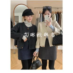 福利840秋冬韩系圆领100澳洲超细羊毛双面羊绒大衣短款外套女