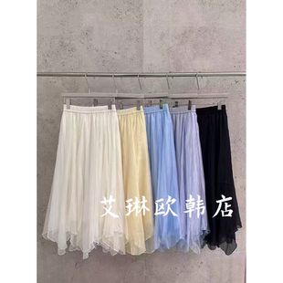 3.6 新款 法式 温柔风松紧腰不规则网纱半身裙仙女裙女 K86572春装