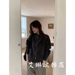 miluroom sicily米鹿80676秋款韩系简约百搭立领麂皮绒短款外套女
