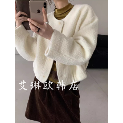 QZX10582-2秋冬圆领羊羔毛外套