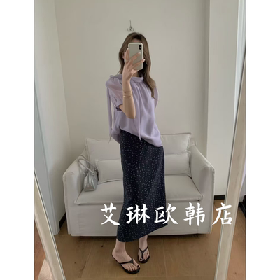 7812高腰后开叉碎花半身裙