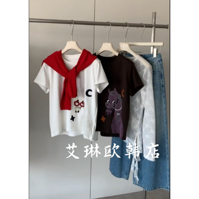 31305韩系休闲眼镜小马短袖T恤