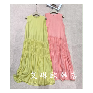 福利不退2599夏欧货圆领无袖 压皱显瘦百搭连衣裙背心裙女中长裙