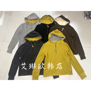 福利9299秋冬款韩系连帽半拉链撞色双面德绒卫衣休闲长袖外套女