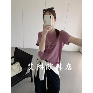 卡蔓浅之夏QZX11207韩系小猫印花短袖 宽松百搭显示上衣 T恤女春季