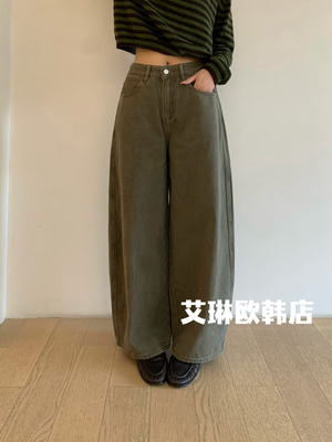 卡蔓韩标2980冬装新款棉软有型抓绒镰刀休闲裤百搭显瘦阔腿牛仔裤