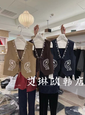 C.KOU唇蔻61216秋装新款复古民族风重工刺绣无袖麂皮绒马甲外套女