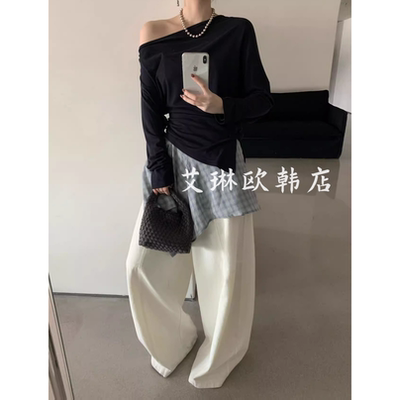 卡蔓韩标MM237秋斜肩T恤打底衫女