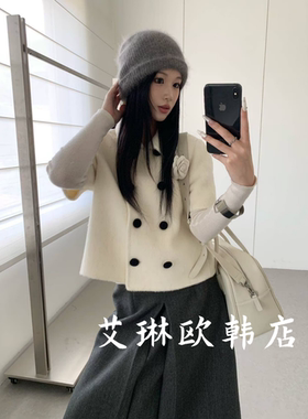 8709天丝羊毛短袖双面羊绒大衣