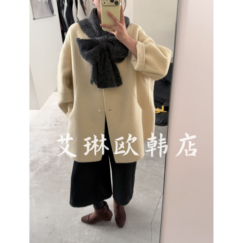 10192配围巾羊驼毛双面羊绒大衣