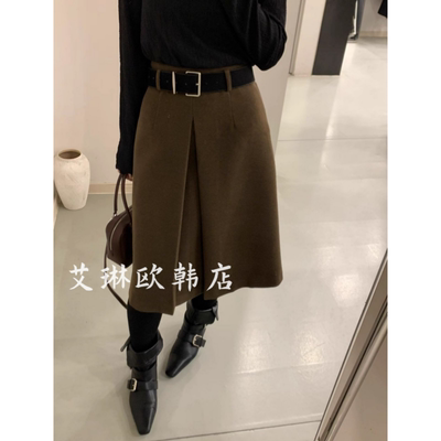 土布鱼7221冬款腰带毛呢半身裙女