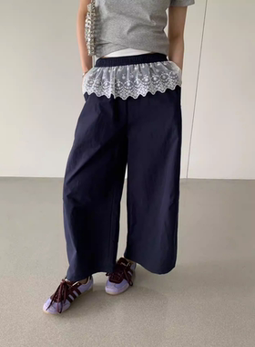 特价卡蔓enxi20872夏新款韩系蕾丝拼接松紧腰显瘦休闲裤气球裤女
