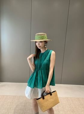 特价不退Enxi卡蔓蒽茜20929夏装褶皱肌理感无袖100%苎麻小衫女