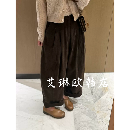 米鹿9165宽松灯芯绒阔腿裤休闲裤