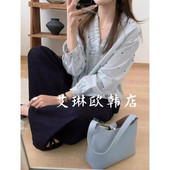 衬衫 韩系木耳边V领小花刺绣条纹全棉长袖 女 onetwo15358春款 2.27