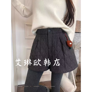 打底裤 土布鱼7515冬季 女五分休闲阔腿靴裤 配挂件菱形格夹棉短裤 款